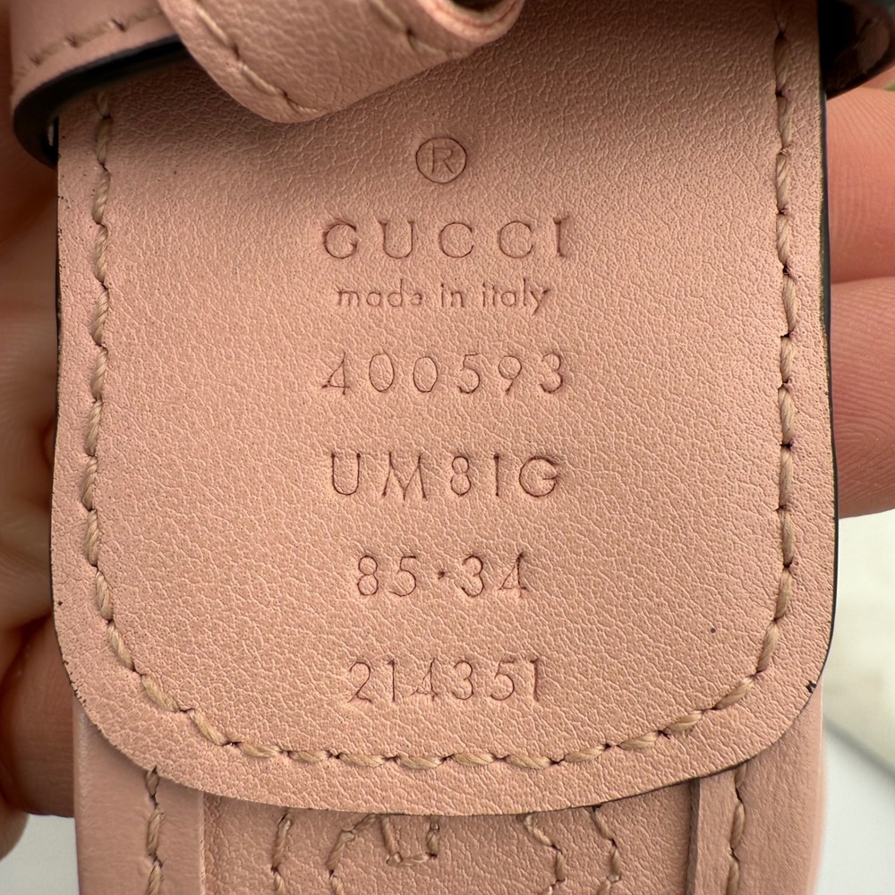 Gucci Pink GG Marmont Leather Belt 85/34 Gold Double G Buckle Embossed Logo - Picture 8 of 14